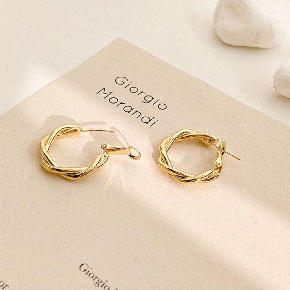 3/$30 Gold Color Twisted Hoop Earrings - Picture 4 of 5